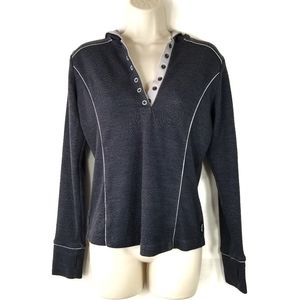 Women Prana Wool Blend 1/4 Snap Pullover Hoodie Top Thumbholes Gray Grey Small S